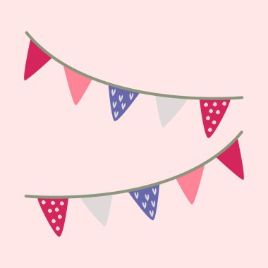 Bayraklar şenlikli. Boho tarzında vektör görüntüsü. Sevgililer Günü. İçinde aşk ilanı olan bir tebrik kartı..