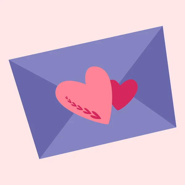 Ein Geschlossener Brief Und Zwei Herzen Vektorbild Boho Stil Valentinstag — Stockvektor