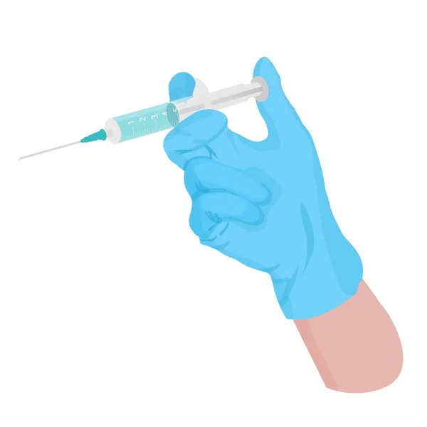 Hand met injectiespuit.Vector illustratie in cartoon stijl. — Stockvector