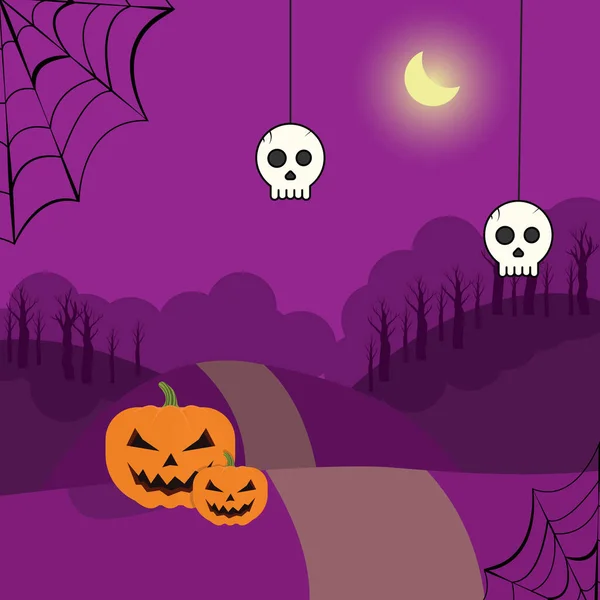 Halloween Landscape Themed Purple Scene Hill Path Goes Forwards Carved — Stock Vector
