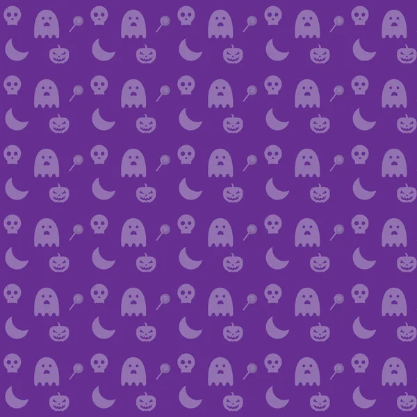 Purple Themed Halloween Background Ghosts Carved Pumpkins Moon Crescents Ghosts — Stock Vector