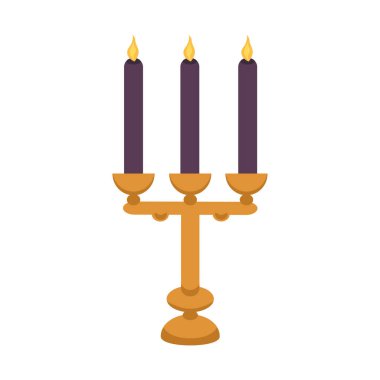 Çizgi film şamdanı. Mumları olan eski bir şamdan. Vektör illüstrasyonu, düz biçim