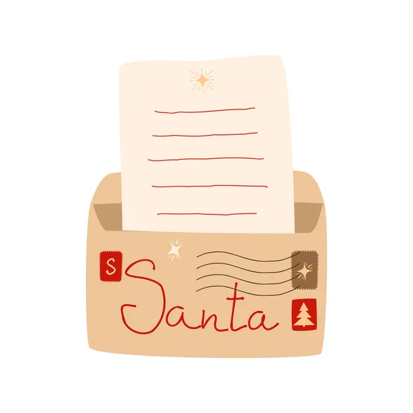 Open Envelope Letter Santa Claus Craft Envelope Seals Stamps Christmas — Stock Vector