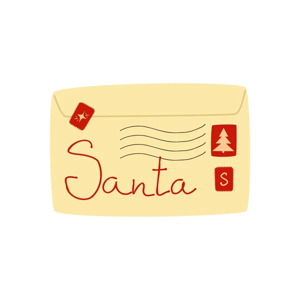 Запечатанный Конверт Письмом Получатель Санта Клаус Рождественская Почта Карикатура Изолированный — стоковый вектор