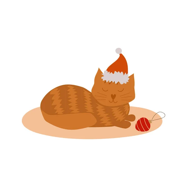 Noel Kızıl Kedisi Noel Baba Şapkalı Şirin Bir Kedi Elinde — Stok Vektör