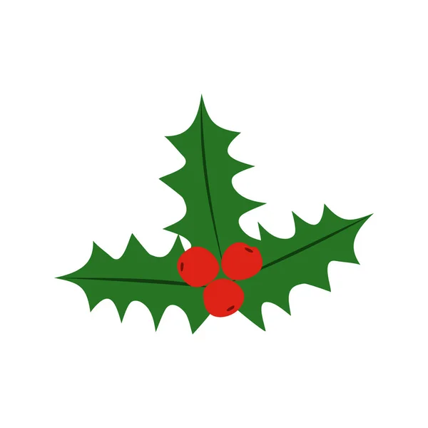 Рождественская Ветка Красными Ягодами Зелеными Листьями Ягоды Холли Рождественское Растение — стоковый вектор