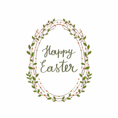 Böğürtlenli Paskalya yumurtası. El çizimi şirin illüstrasyon.