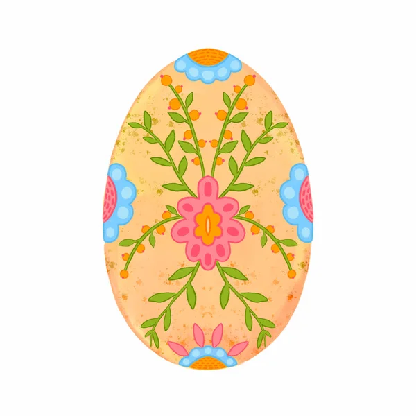 Easter Egg Painted Flowers Spring Happy Easter Hand Drawn Illustration — Stock Photo, Image