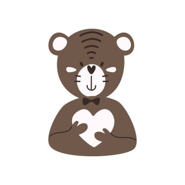 Kalbi olan sevimli çizgi film ayısı. Sevgililer Günü 'nde oyuncak ayı aşık olmuş. Basit düz vektör çizimi