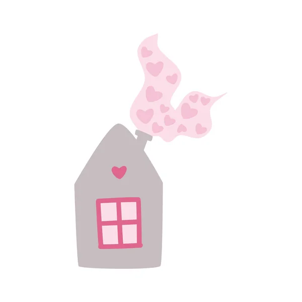 Casa Bonito Com Fumaça Corações Cartão Dia Dos Namorados Desenhos — Vetor de Stock