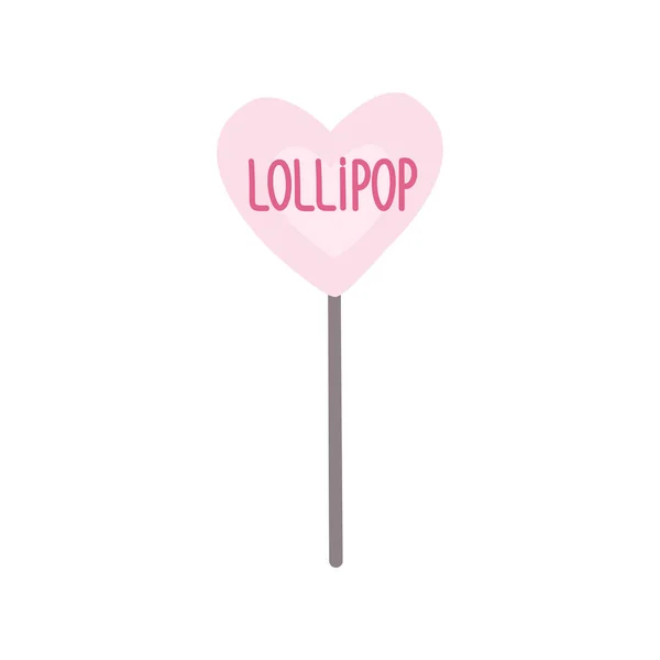 ロリポップイラスト 心臓の形をした棒にキャンディ バレンタインデーのお菓子 平らなベクトル — ストックベクタ