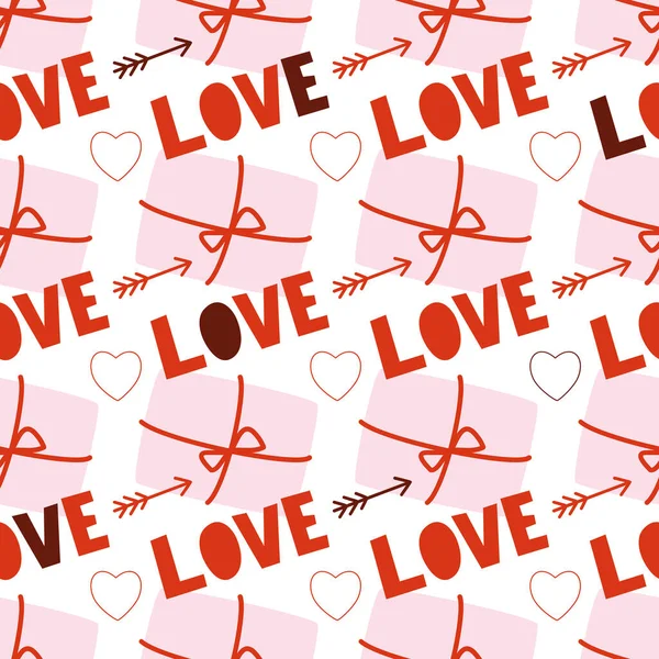 Patrón Sin Costuras Día San Valentín Corazón Flecha Don Palabra — Vector de stock
