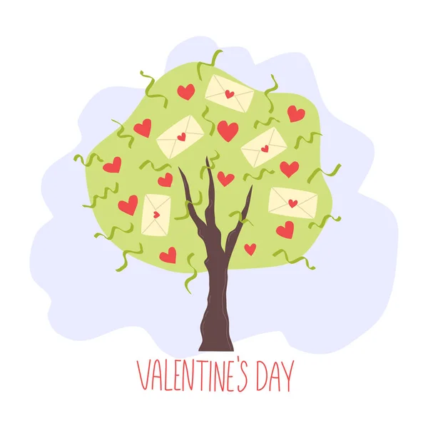 Love Tree Decorated Tree Hearts Love Mail Valentine Day Romantic — Stock Vector