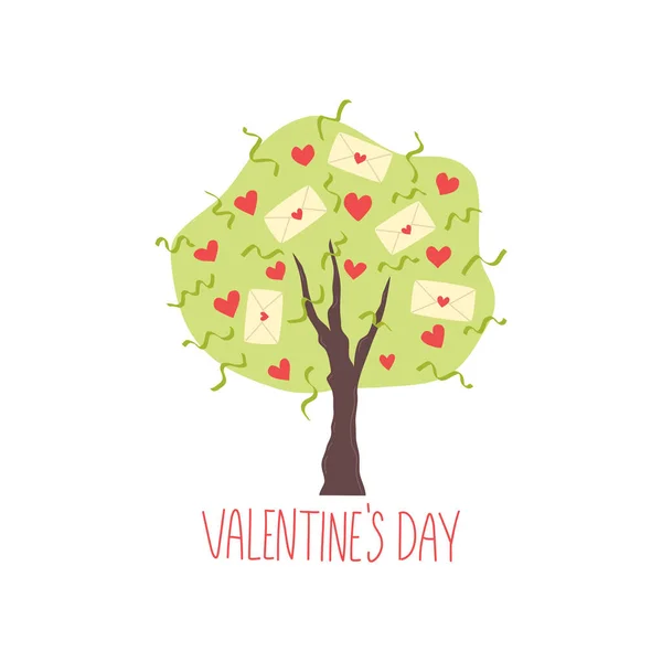 Liebesbaum Geschmückter Baum Mit Herzen Und Liebespost Zum Valentinstag Romantische — Stockvektor
