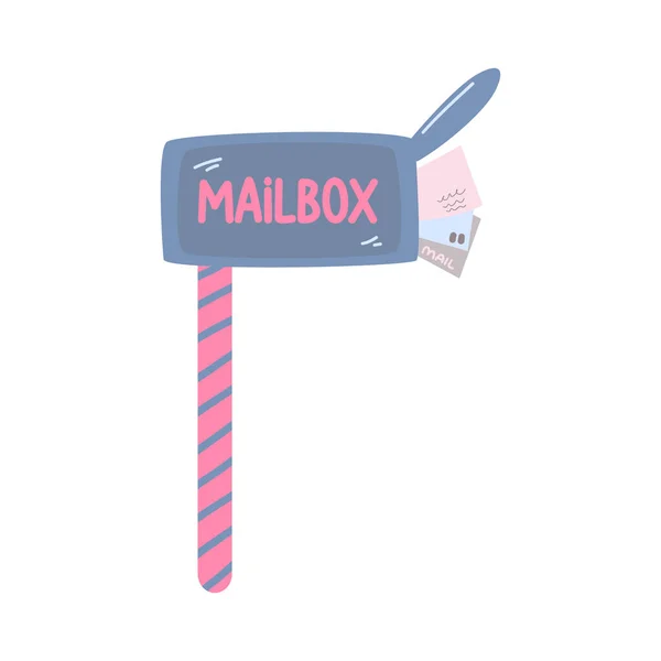 手紙付きの青いメールボックス ヴィンテージのメールボックス バレンタインデー フラット漫画スタイルのベクトルイラスト ポストカード バナー 招待状の場合 — ストックベクタ