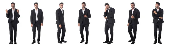 Set Young Business Man Full Length Portraits Doing Different Gestures — Stock Photo, Image