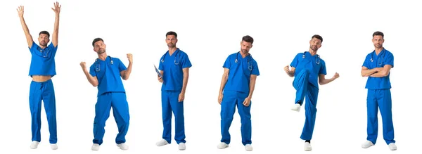 Conjunto Retratos Comprimento Total Belo Jovem Homem Enfermeiro Médico Pessoal — Fotografia de Stock