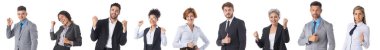 Beyaz arka plan ve tasarım setine izole edilmiş geniş bir grup iş adamı portresi