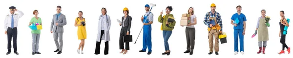 Gruppo Lavoratori Professionisti Diverse Professioni Isolati Sfondo Bianco Ritratto Figura — Foto Stock