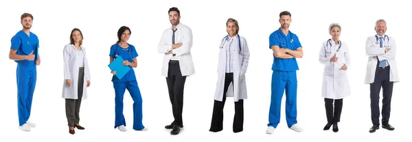 Tıp Doktorlarının Hemşirelerin Tasarım Elementlerinin Beyaz Arka Planda Izole Edilmiş — Stok fotoğraf