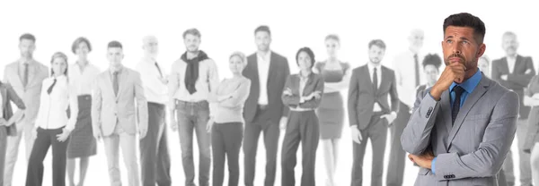 Pensando Uomo Business Team Molte Persone Isolate Sfondo Bianco — Foto Stock