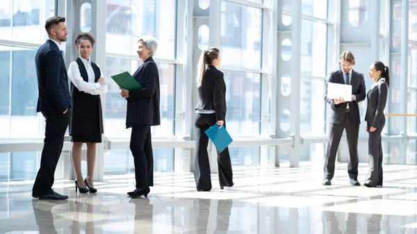 Diverse Business People Working Together Office Interior Skyscrapers Concept Modern — Stock Photo, Image