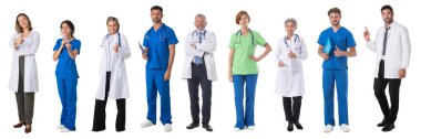 Tıbbi personel seti doktor portreleri beyaz arka planda izole edildi.