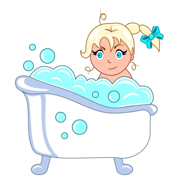 Illustration Eines Kinderbades Wasserprozeduren Ein Kind Wird Einer Badewanne Gewaschen — Stockvektor