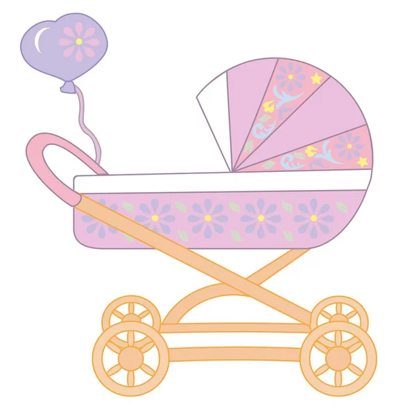 Dětský Růžový Kočárek Vektorová Kresba Vozidla Pro Dítě Ilustrace Kočárku — Stockový vektor