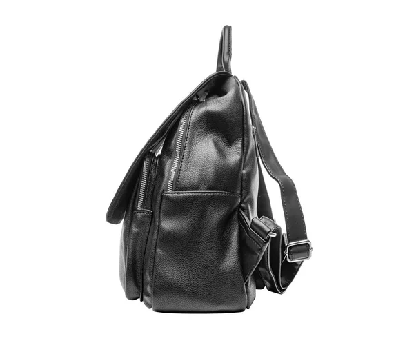 Чорний шкіряний рюкзак на білому тлі . — стокове фото