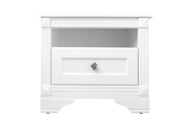 Beyaz arka planda beyaz çekmeceler. Nightstand..