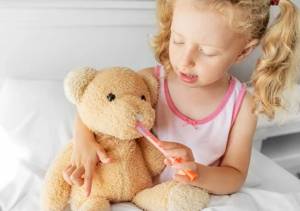 Child Treats Bear Play Illness Health Treatment Stock Photo