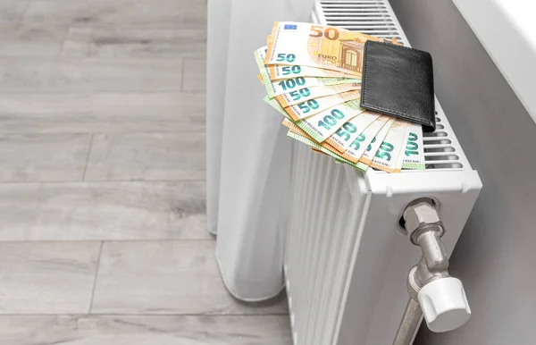 Λεφτά Στο Πορτοφόλι Είναι Στο Ψυγείο Εποχή Αποταμίευσης Και Θέρμανσης — Φωτογραφία Αρχείου
