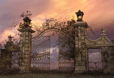 Gates set against tranquil sunset.