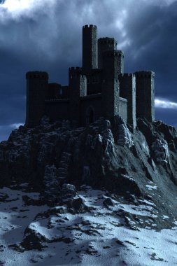 Castle on a dark and stormy night.