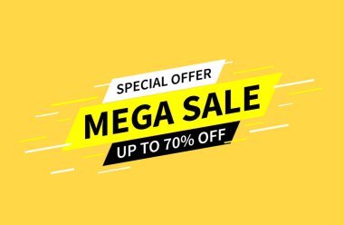 Mega satışı ve özel teklif şablon pankartı konsepti.