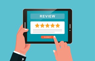 El ele tutuşma tableti ve uygulama konsepti illüstrasyonu hakkında eleştiri veya geri bildirim vermek.