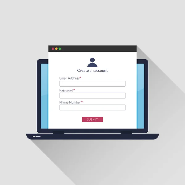 Online Registrering Form Koncept Bärbar Skärm Logga Sidan Gränssnitt Webbplats — Stock vektor