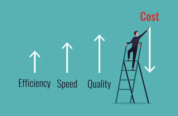 Empresário Desenho Linhas Seta Diminuir Custo Comparar Com Aumentar Eficiência —  Vetores de Stock
