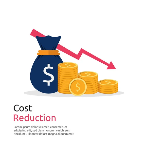 Reducción Costos Reducción Costos Concepto Negocio Optimización Costos Saco Dinero — Archivo Imágenes Vectoriales