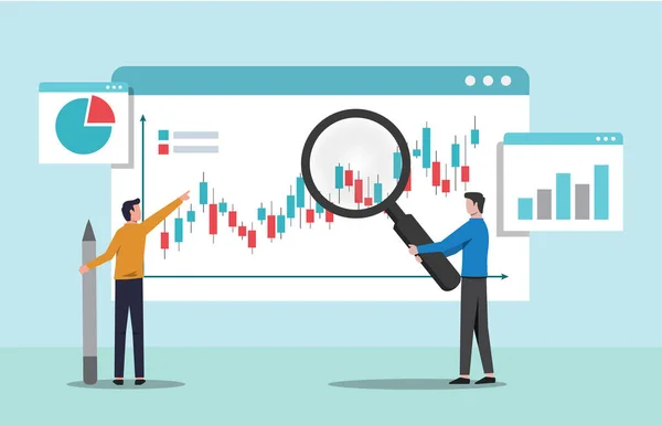 Lidé Analyzují Koncepci Růstového Grafu Data Analysis Monitoring Investment Vector — Stockový vektor