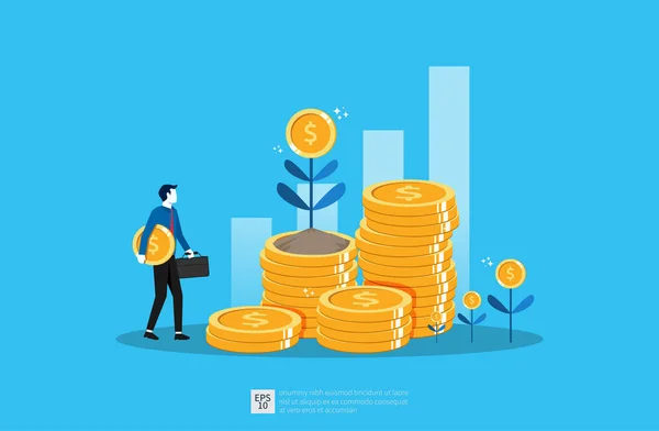 聪明投资概念的商业增长图解 以硬币和钱花为标志的盈利表现或收入 — 图库矢量图片