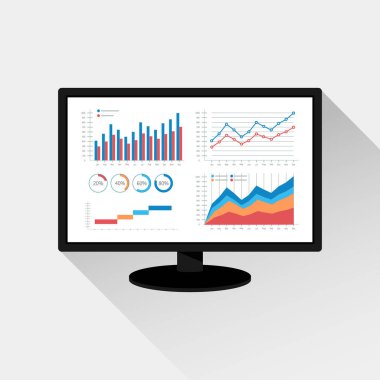 Web sitesi analizleri ve SEO veri analiz konsepti. Monitörde modern grafik simgesi