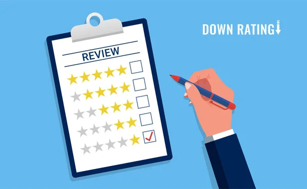 Negatieve Beoordeling Feedback Concept Hand Invullen Ster Rating Customer Service — Stockvector
