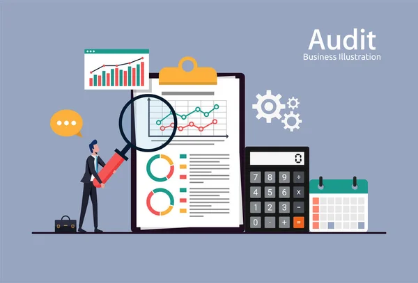 业务审计 财务报告数据分析 带有图表和图表的分析会计概念 — 图库矢量图片