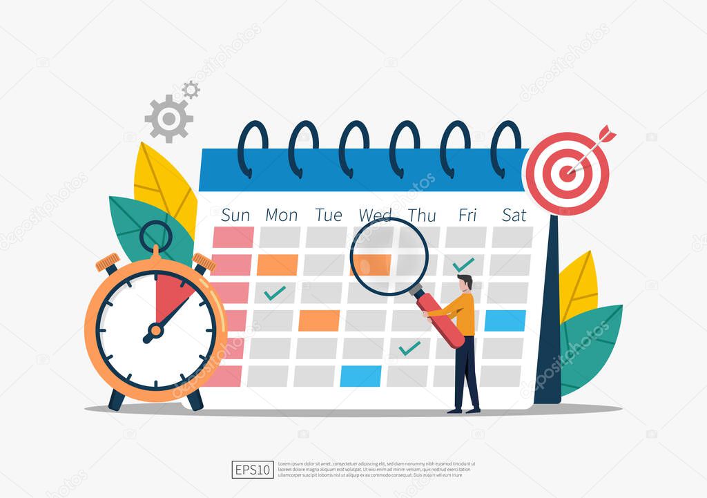 Schedule and planning concept, business time planning, event and task force illustration