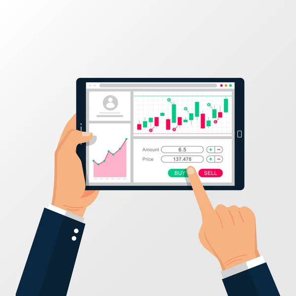 Tőzsde Tabletta Képernyőn Pénzügyi Kereskedési Vektor Illusztráció — Stock Vector