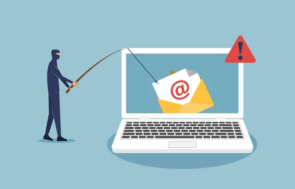 Hacker Přerušuje Mail Notebooku Koncepci Obrazovky Ilustrace Vektorů Phishing Kyberkriminality — Stockový vektor