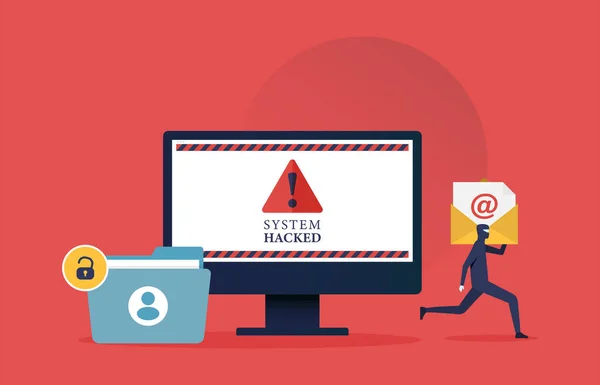 Hacker Steelt Gevoelige Gegevens Waarschuwing Voor Een Gehackt Systeem Phishing — Stockvector