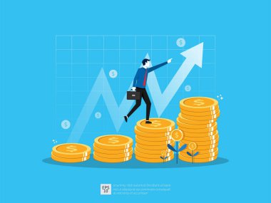 İş büyüme çizelgesi konsepti. Yığınla madeni para ve para sembolü içeren kar performansı veya gelir